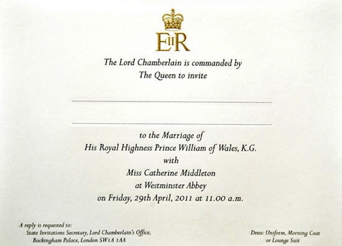 queen elizabeth wedding invitation. Royal Wedding Invitation